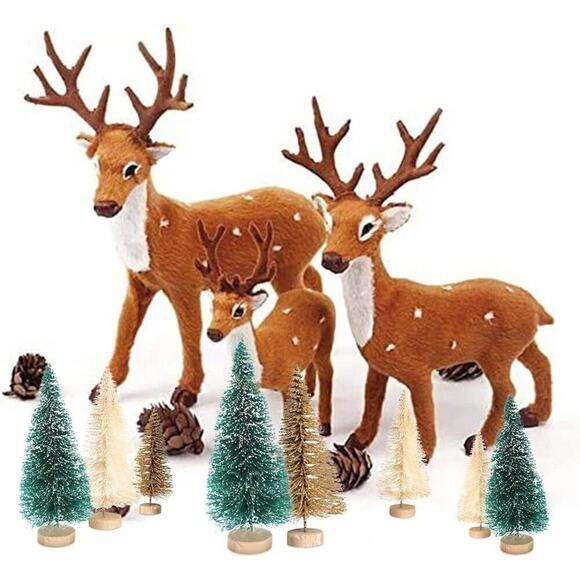 8PCS Artificial Mini Bottle Brush Pine Wood Base Tabletop Snow Frosted Trees - Picture 7 of 7